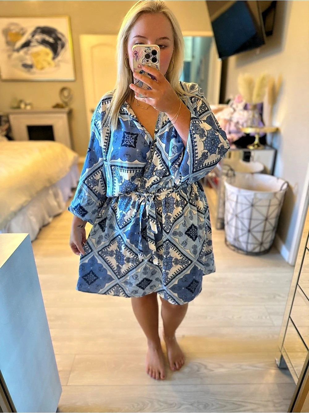 Arula Blue Paisley Mini Dress Like New